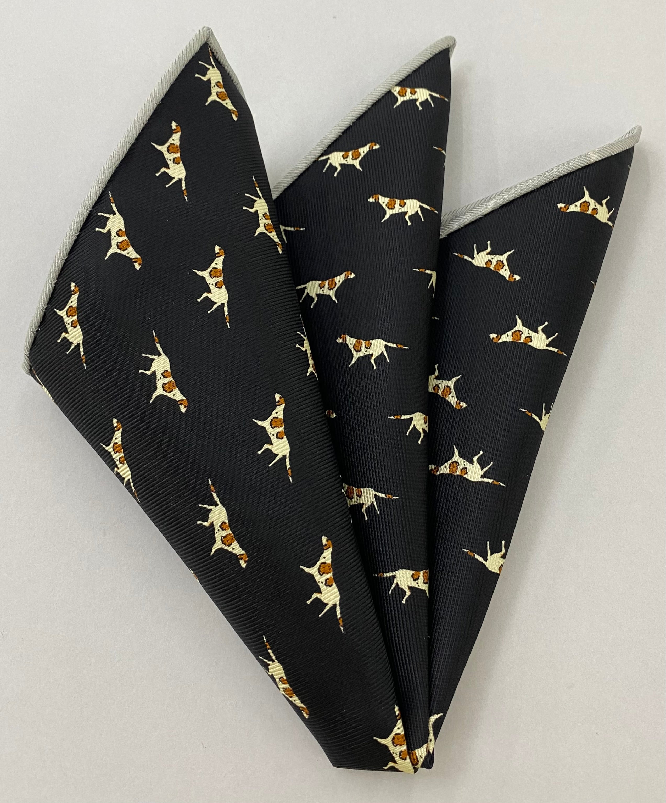 Off White on Black Macclesfield Madder Printed Silk Pocket Square MMPP-178