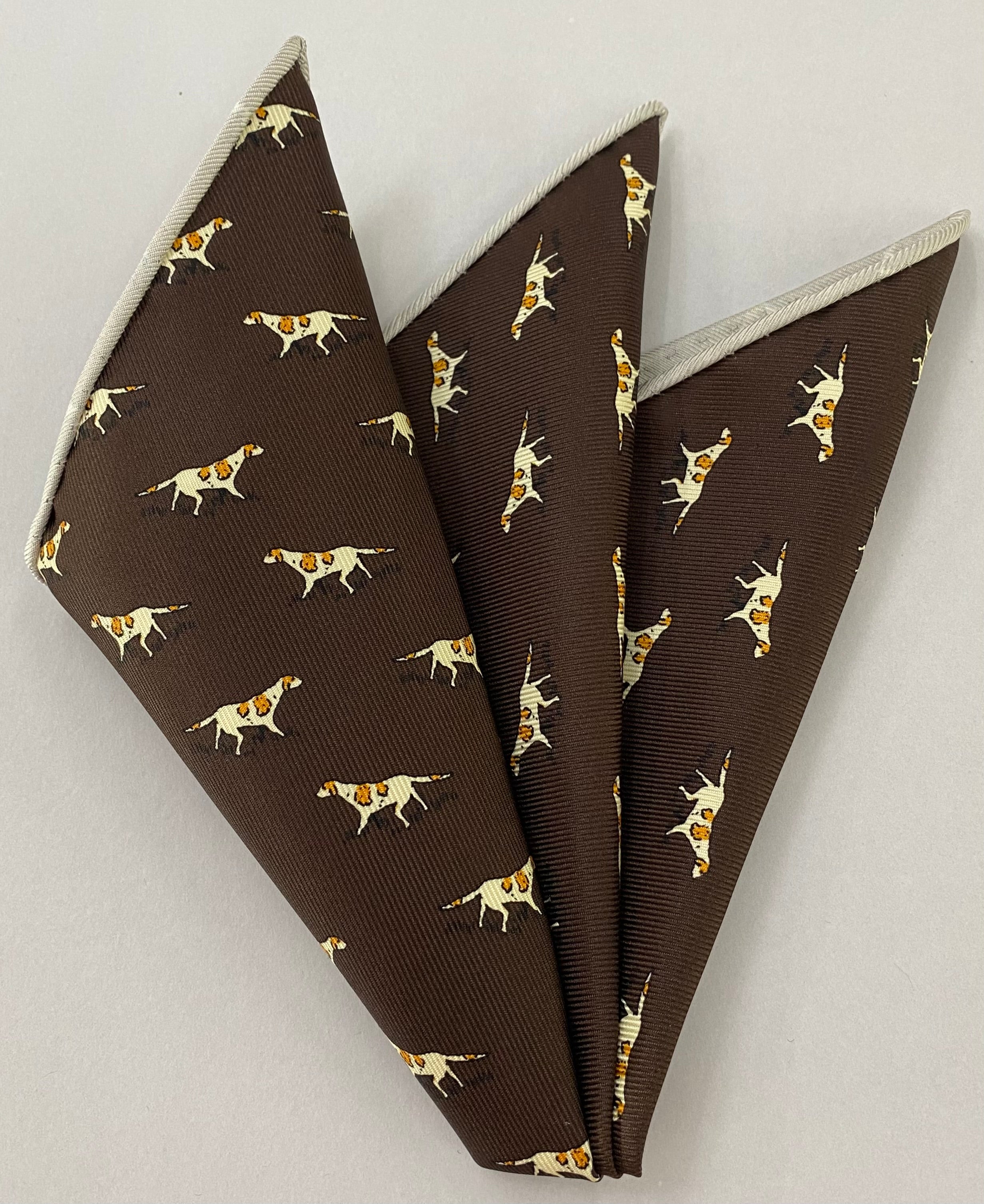 Off White on Chocolate Macclesfield Madder Printed Silk Pocket Square MMPP-181