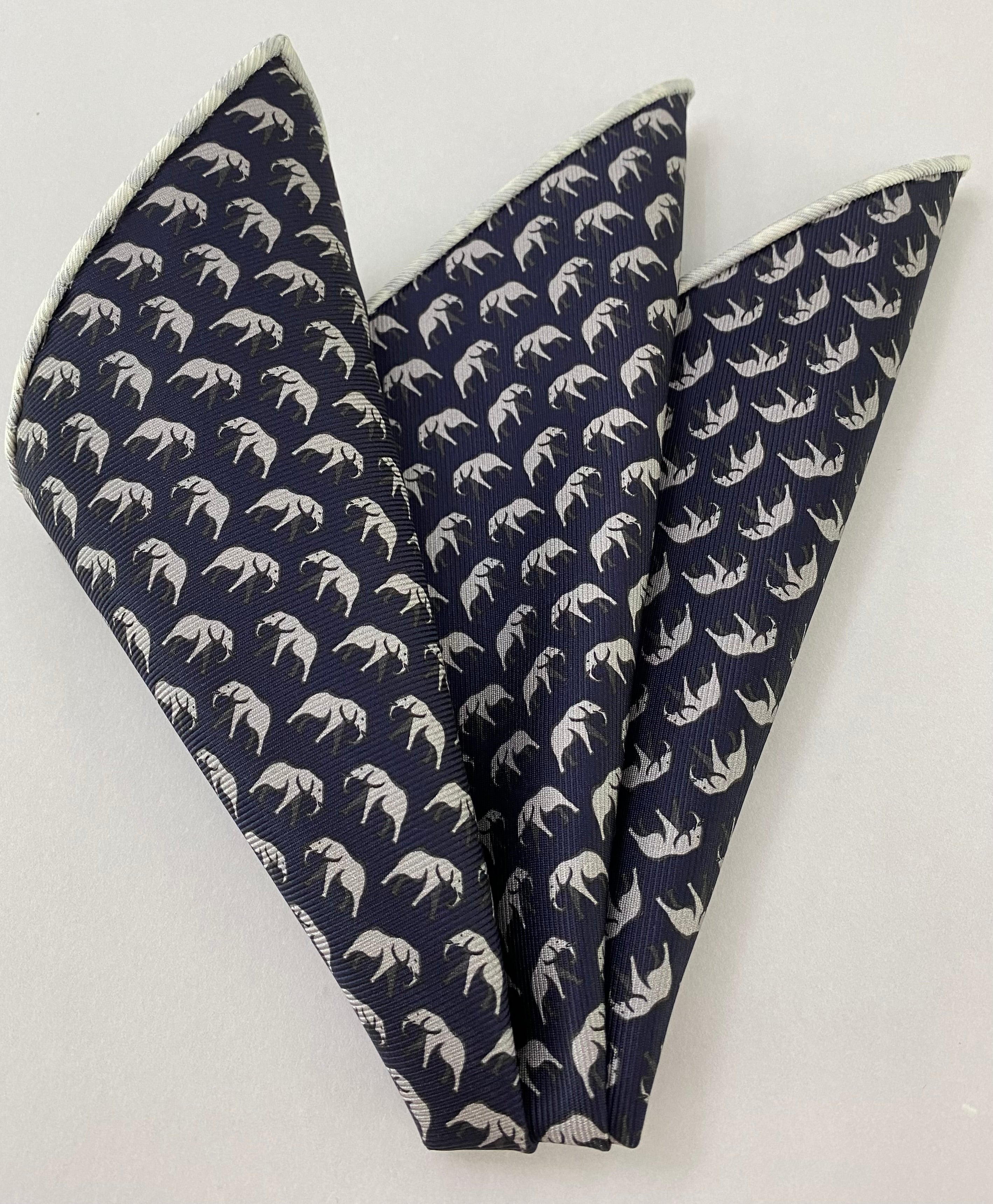 Gray on Navy Modern Madder Macclesfield Printed Silk Pocket Square MMPP-88
