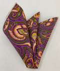Olive Green & Pink on Purple Macclesfield Modern Madder Printed Silk Pocket Square MMPP-59