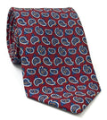 Navy, White & Yellow on Maroon Macclesfield Modern Madder Printed Silk Tie MMPT-210