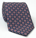 Red, White, Blue & Camel on Midnight Blue Macclesfield Modern Madder Printed Silk Tie MMPT-259