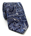White, Light Blue & Blue on Dark Navy Blue Macclesfield Modern Madder Printed Silk Tie MMPT-72
