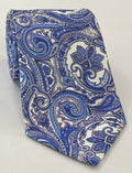 Blue, White & Gray on Light Blue Macclesfield Modern Madder Printed Silk Tie MMPT-75