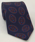 Maroon on Dark Navy Blue Macclesfield Modern Madder Printed Silk Tie MMPT-66