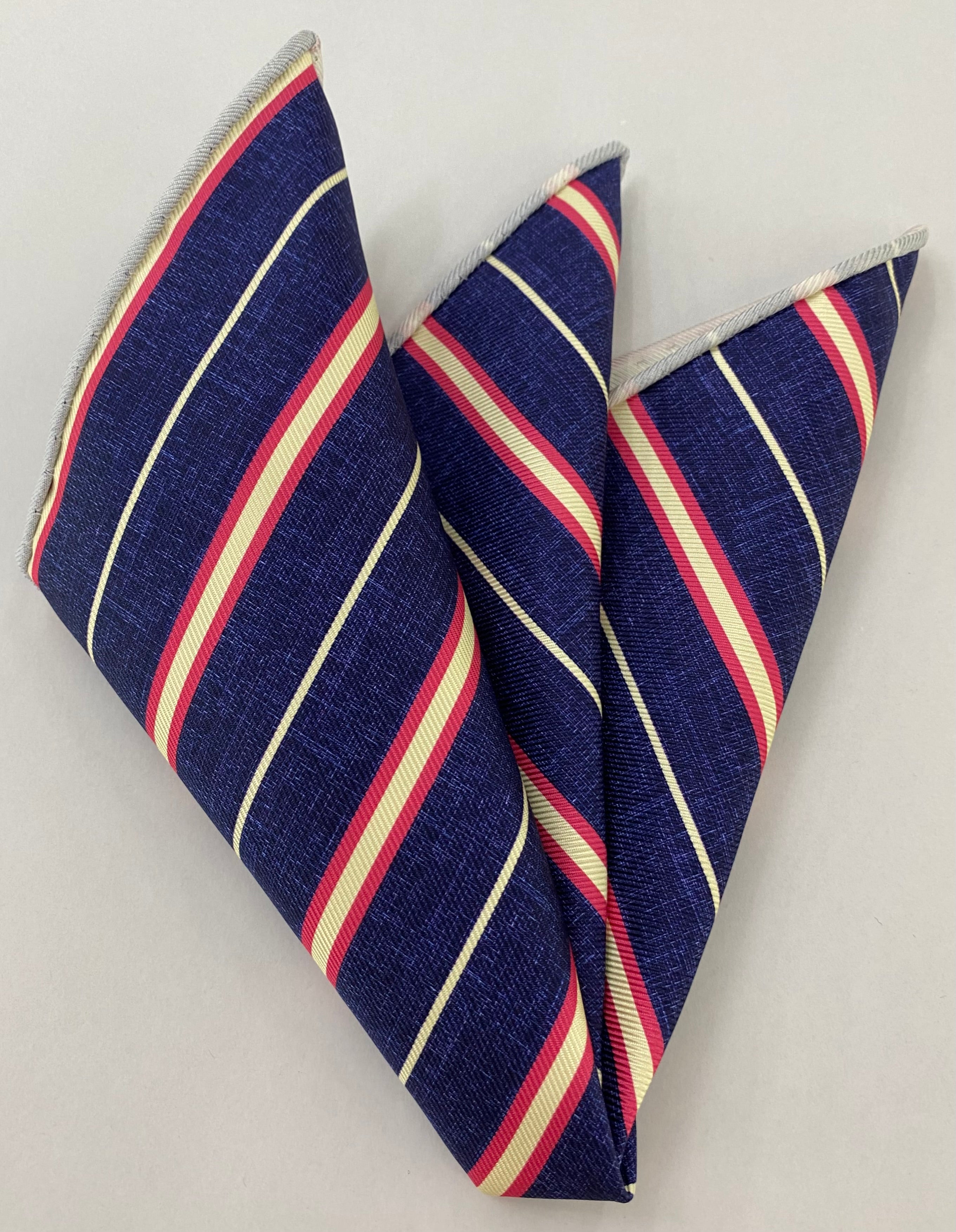 Modern Madder Print Stripe Silk Pocket Square MMSP-1