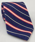 Pink & Cream on Dark Blue Modern Madder Print Stripe Silk Tie MMST-1
