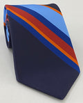 Blue, Orange & Maroon on Navy Modern Madder Print Stripe Silk Tie MMST-10