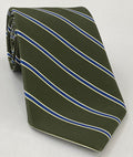 Blue & Off White on Dark Green Modern Madder Print Stripe Silk Tie MMST-14