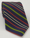 Maroon, Dark Green & Off White on Navy Modern Madder Print Stripe Silk Tie MMST-16