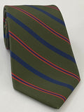 Blue & Pink on Dark Green Modern Madder Print Stripe Silk Tie MMST-17