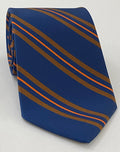 Gold & Orange on Blue Modern Madder Print Stripe Silk Tie MMST-20
