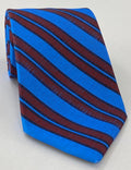 Maroon & Blue on Light Blue Modern Madder Print Stripe Silk Tie MMST-6