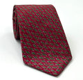 White & Green on Red Mudmee Silk Tie MUT-25