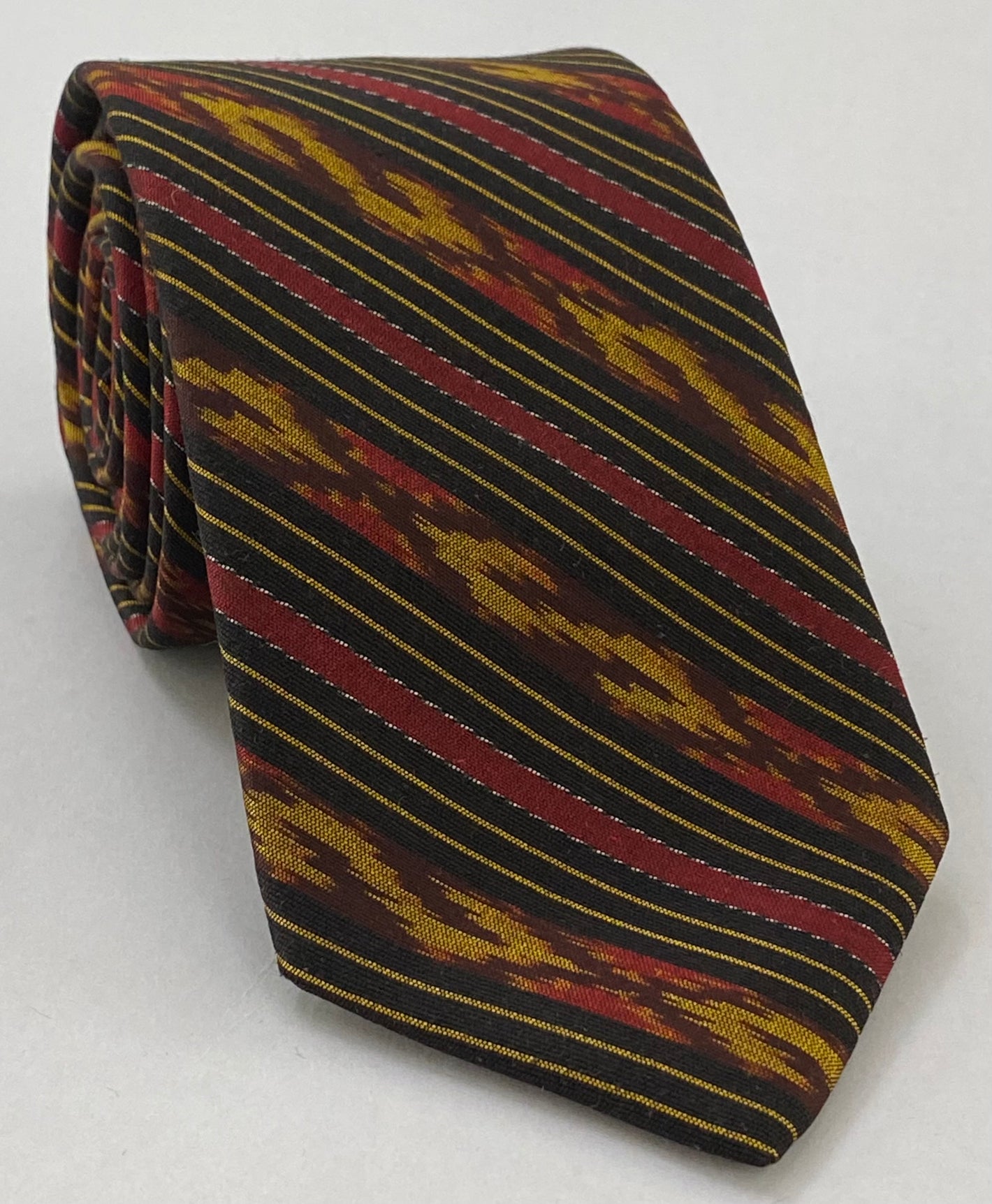 Red, Black, Yellow Gold & Dark Brown Mudmee Silk Tie MUT-7