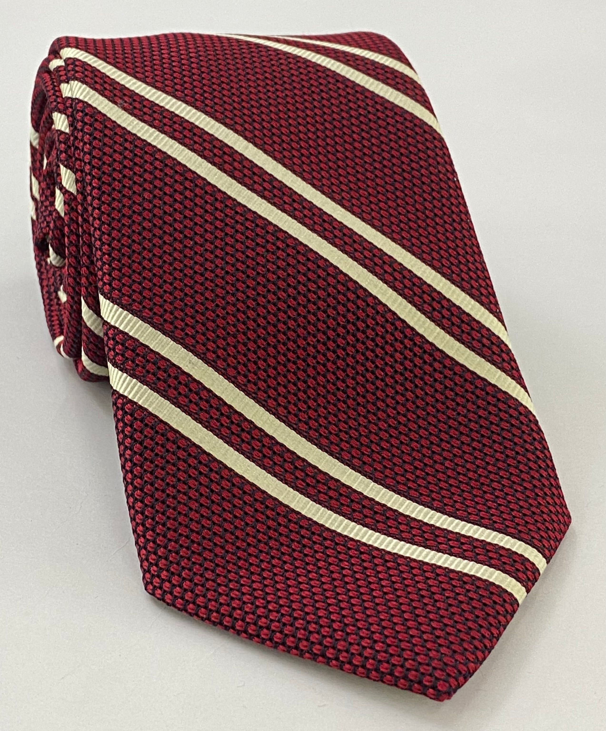Off-White on Red Grenadine Fina Reppe Stripe Silk Tie GFRST-14