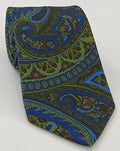 Olive Green & Blue on Dark Green Macclesfield Modern Madder Printed Silk Tie MMPT-53