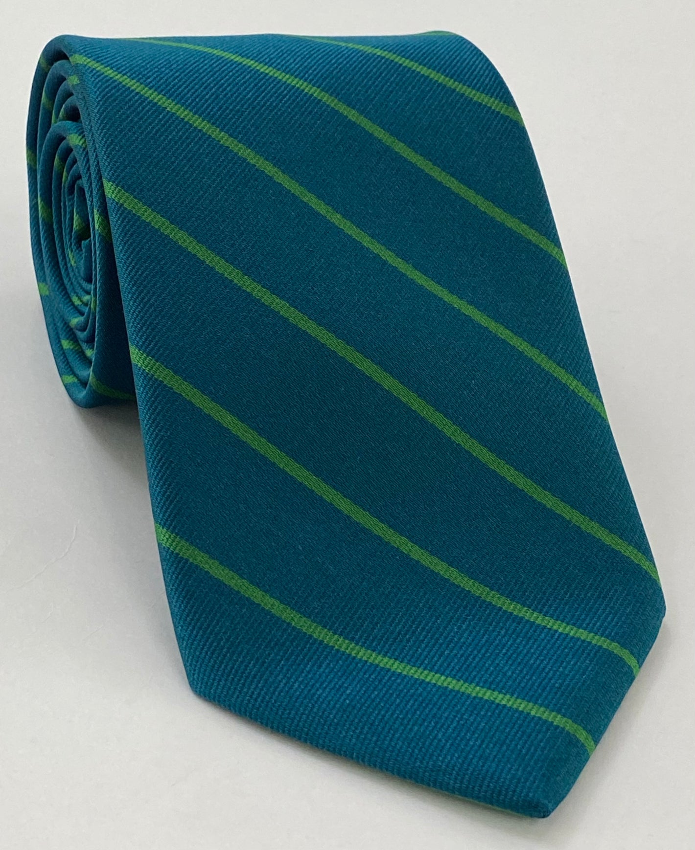 Aldronian - Old Boys Silk Tie OBT-2 Lime Green on Dark Turquoise.