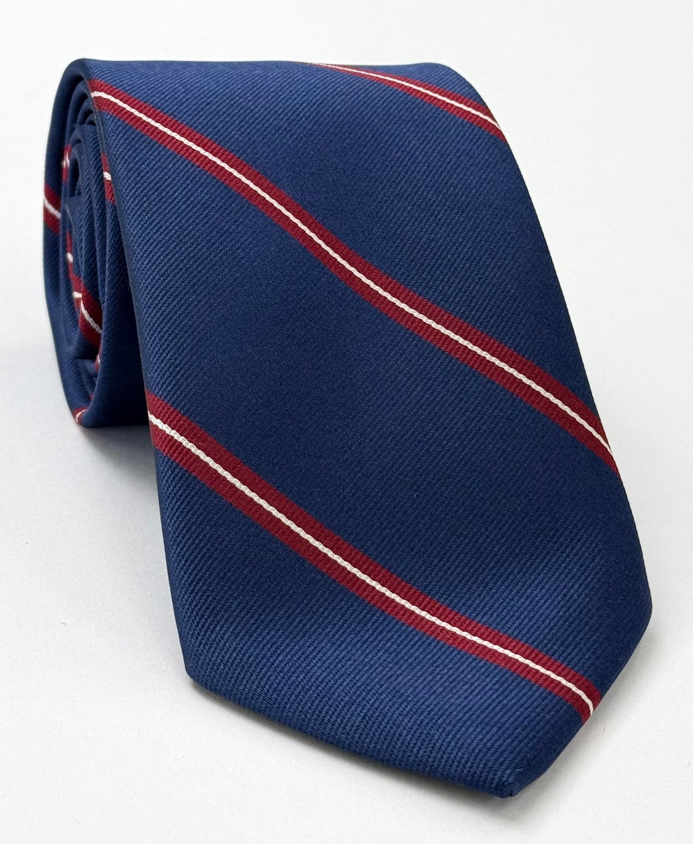 深海軍藍龐博尼亞上的紅白 - 老男孩絲質領帶 OBT-21
