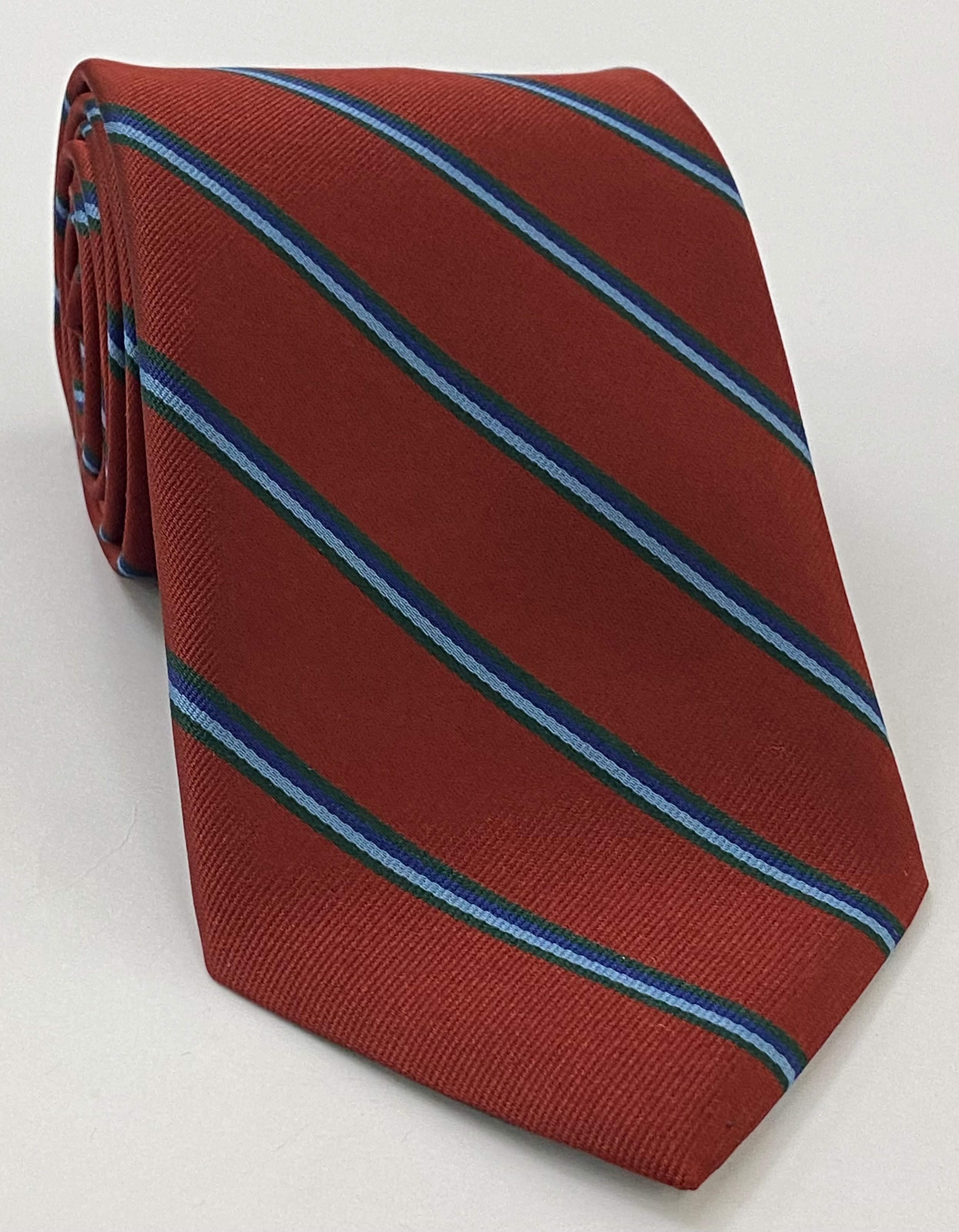 Rugbeian Golf - Old Boys Silk Tie OBT-22 - Navy Blue, Powder Blue & Forest Green