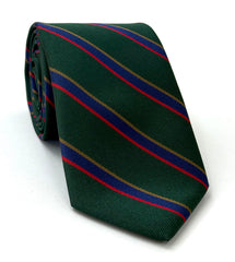 Wykehamist - Old Boys Silk Tie OBT-27 - Red, Navy & Chocolate on Forest Green