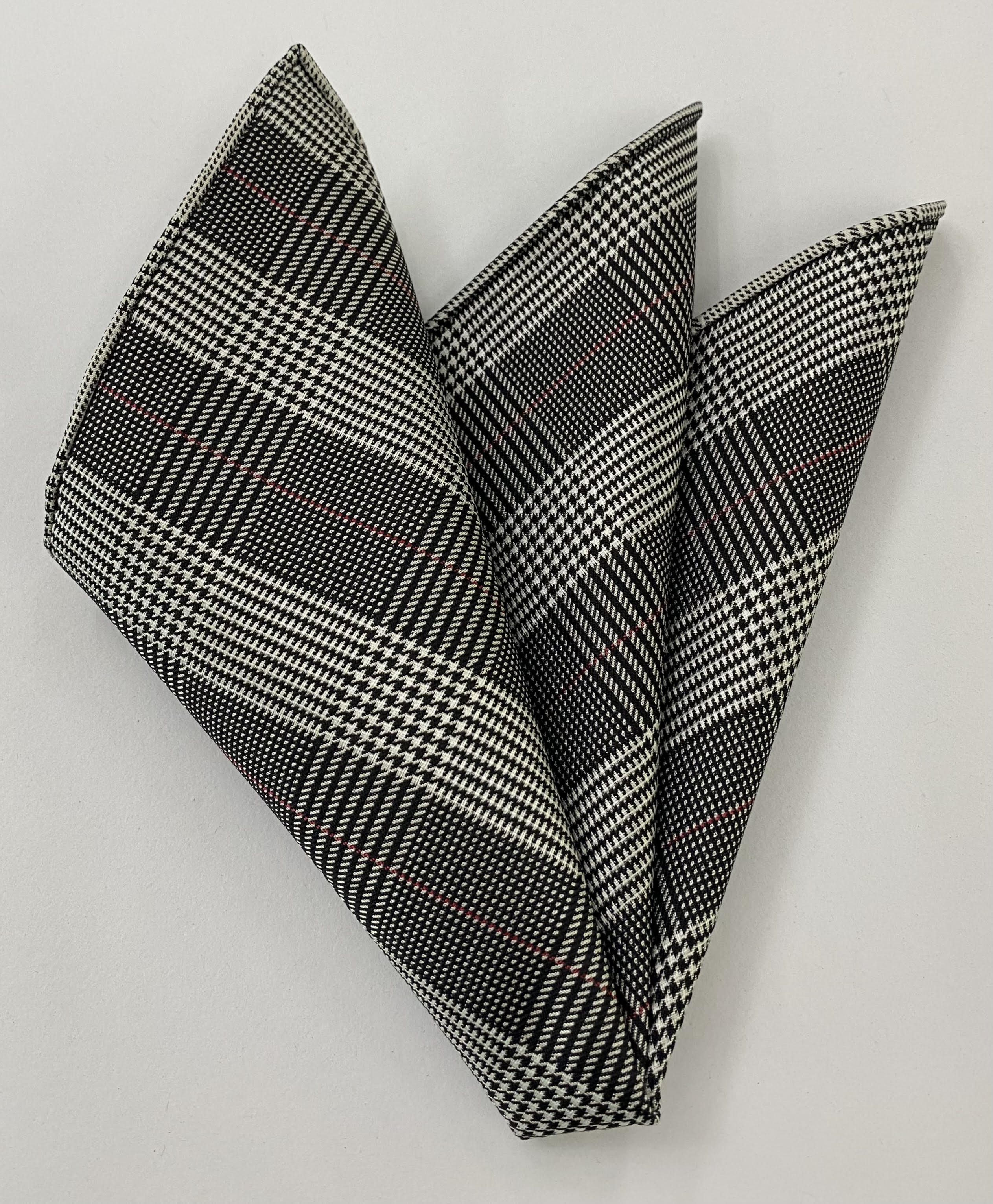 ブラック＆ホワイト 大判プリンス・オブ・ウェールズ シルクポケットチーフ #PWP-3