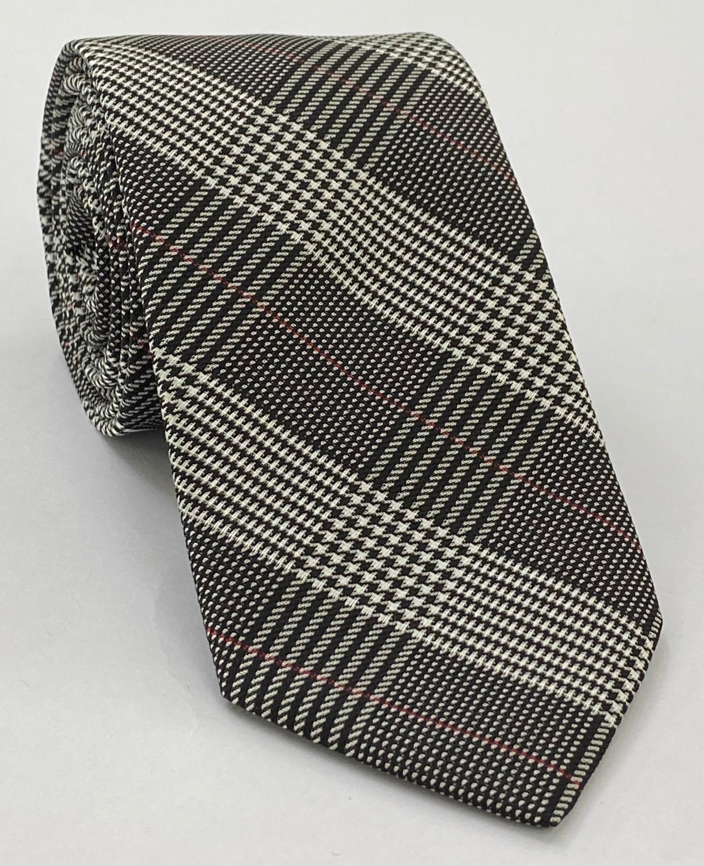 블랙 & 화이트 라지 프린스 오브 웨일스 실크 타이 PWT-3