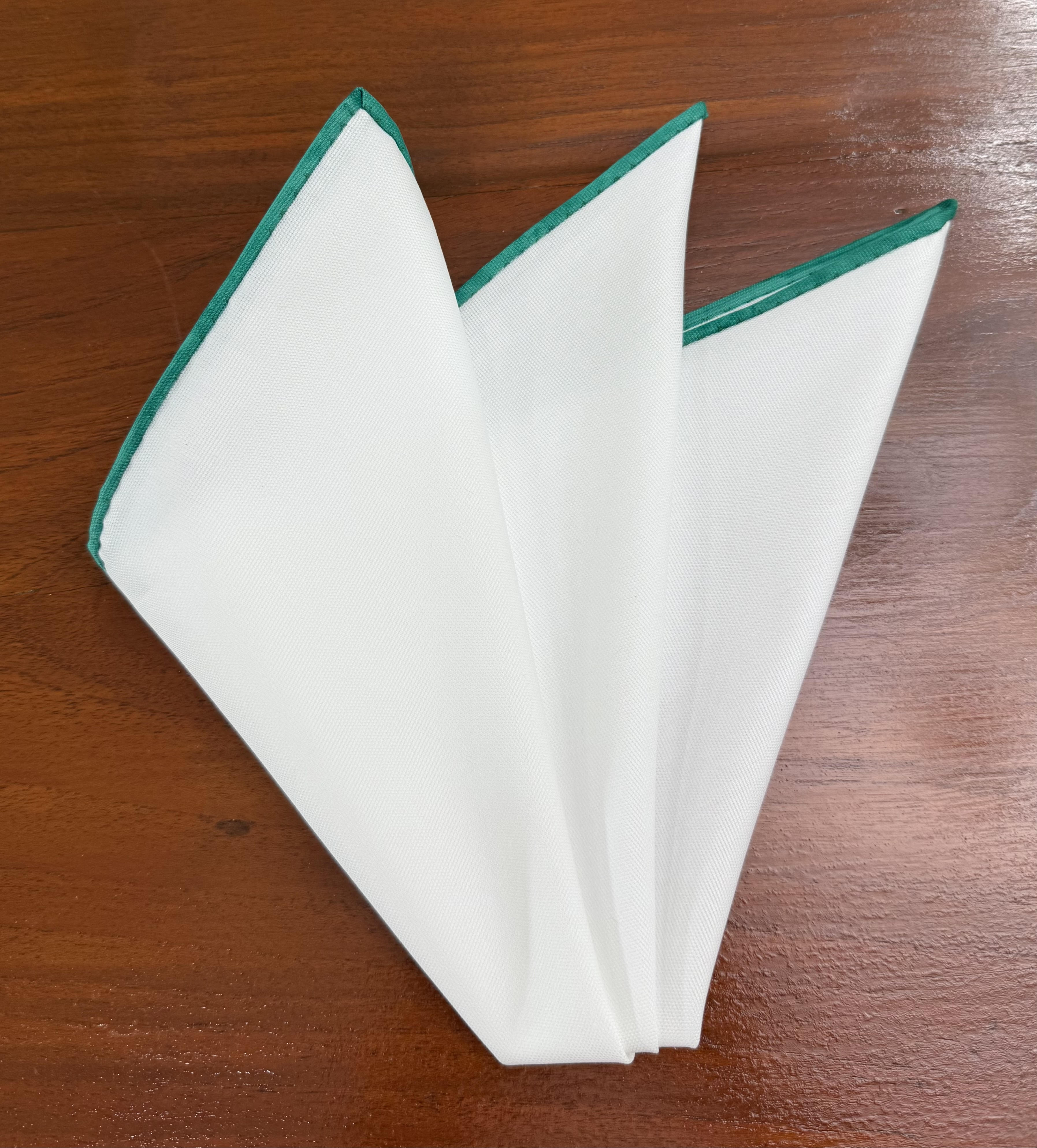 브라이트 화이트 옥스포드 코튼 그린 대비 엣지 포켓 스퀘어 #RCP-3