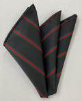 Dark Forest Green & Red on Black 12th London Regiment Stripe Silk Pocket Square RGP-23