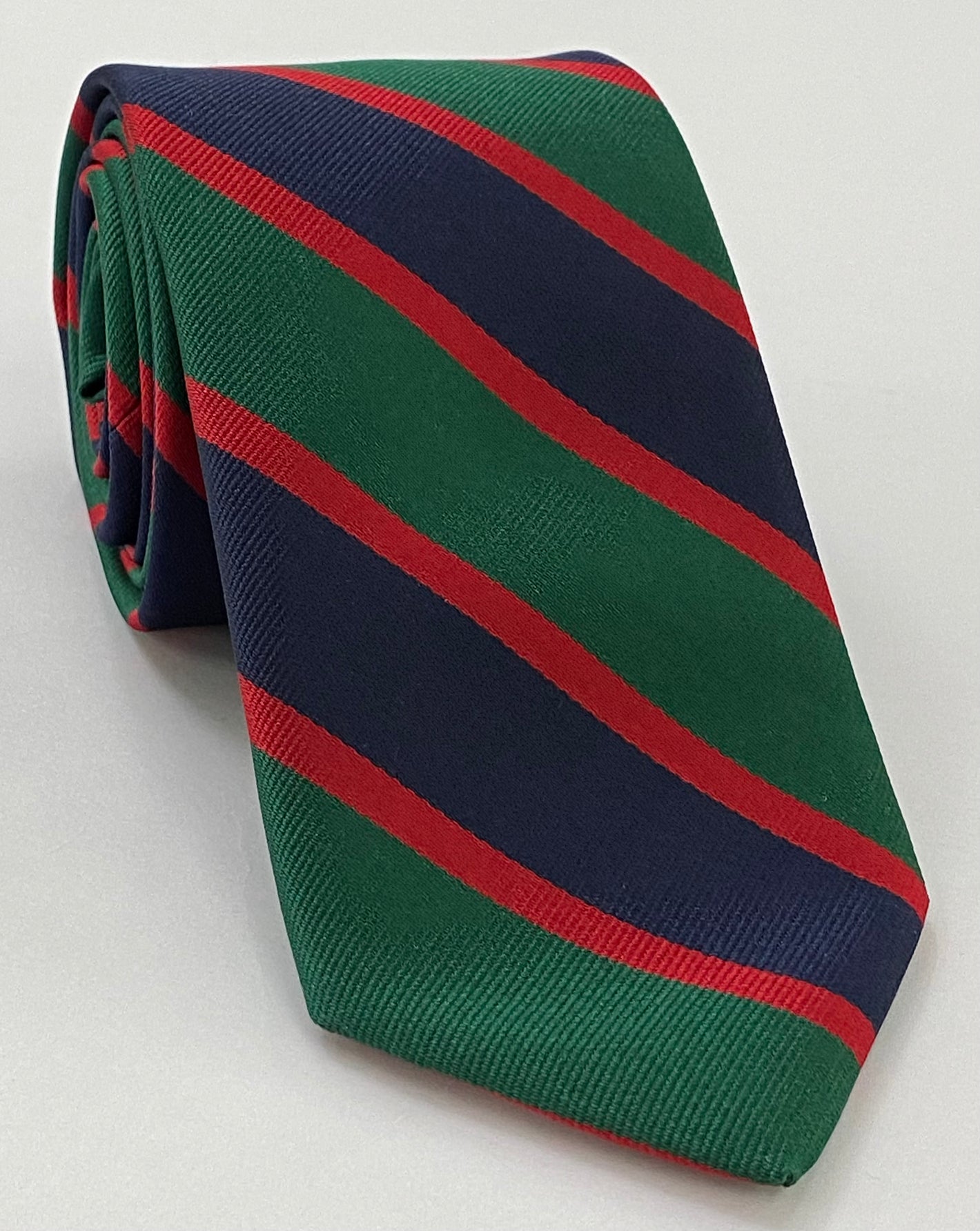 Royal Irish Fusiliers Stripe Silk Tie RGT-25  Red & Dark Forest Green on Dark Navy Blue