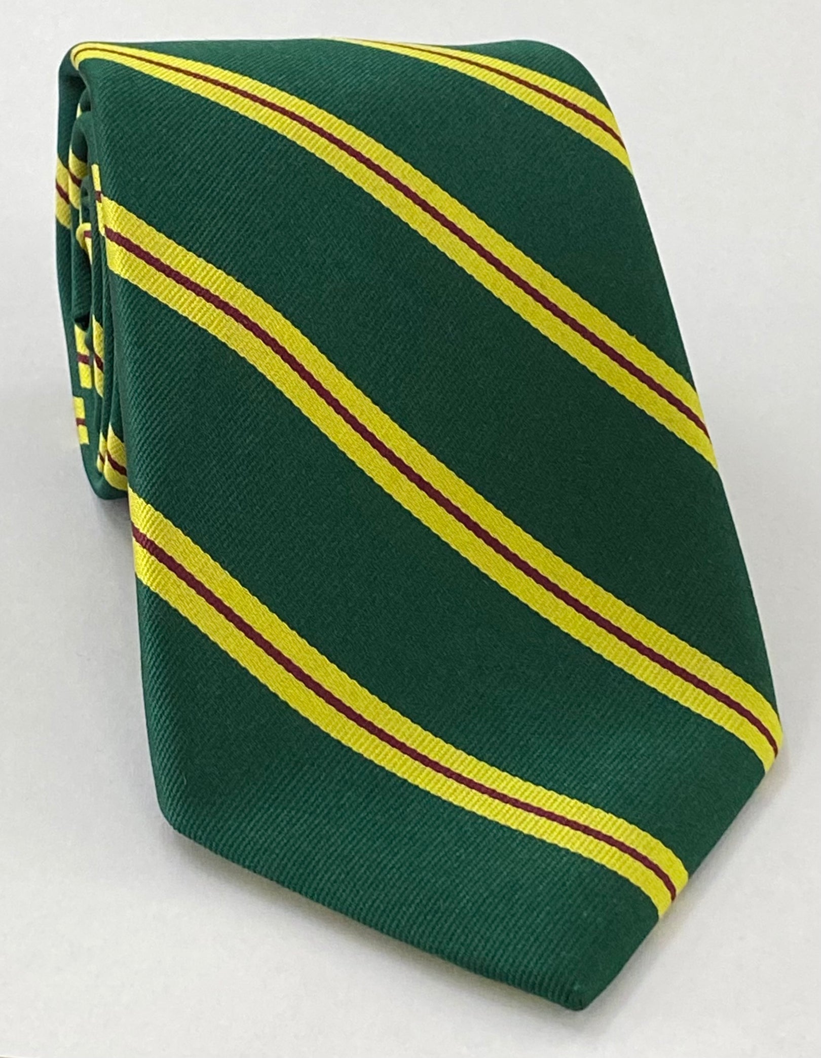 マラヤ連隊ストライプシルクタイ RGT-32 ダークレッド＆コーンイエロー（フォレストグリーン地）