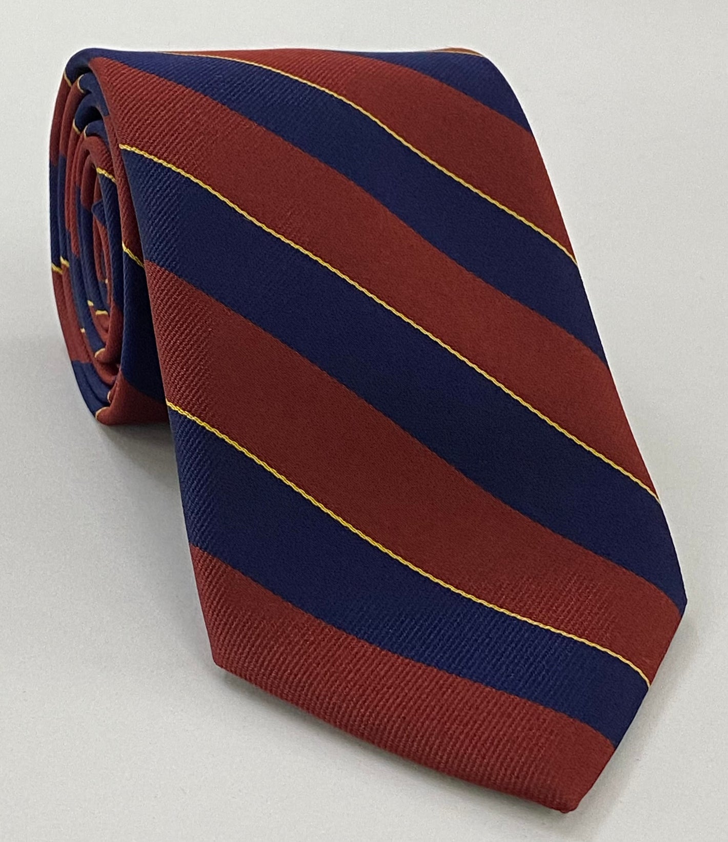 1st The Royal Dragoons 스트라이프 실크 타이 5 옐로우, 다크 레드 & 네이비 블루
