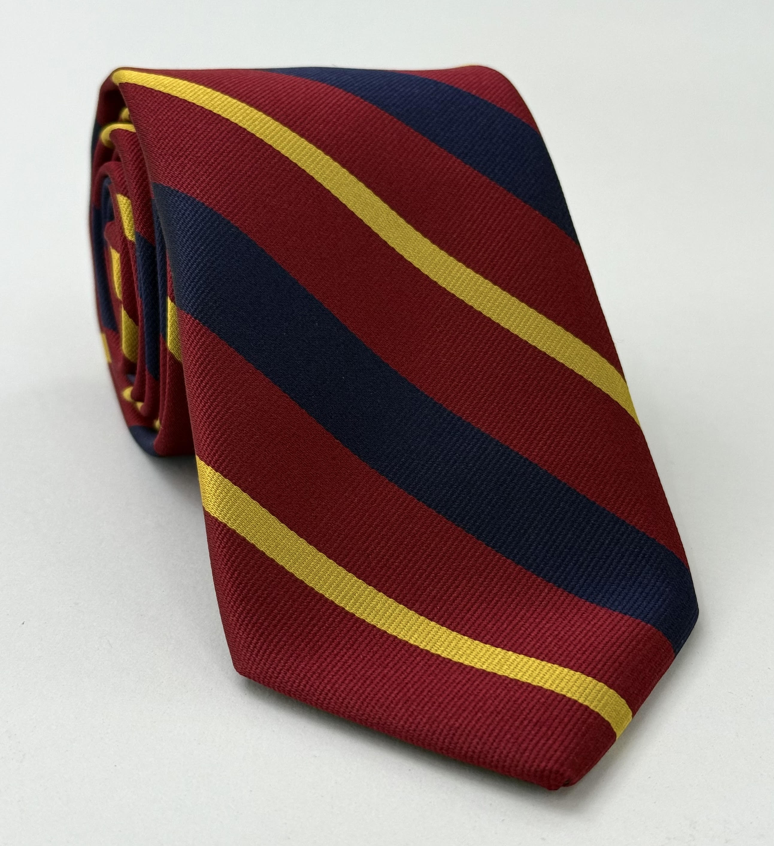 1st King Dragoon Guards ストライプ シルクタイ RGT-7 イエロー、ダークレッド ネイビーブルー地