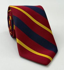 1st King Dragoon Guards Stripe Silk Tie RGT-7 Yellow, Dark Red on Navy Blue