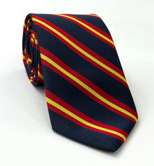 Queen's Own Royal Glasgow Yeomanry Stripe Silk Tie RGT-9 Yellow & Dark Red on Dark Navy Blue
