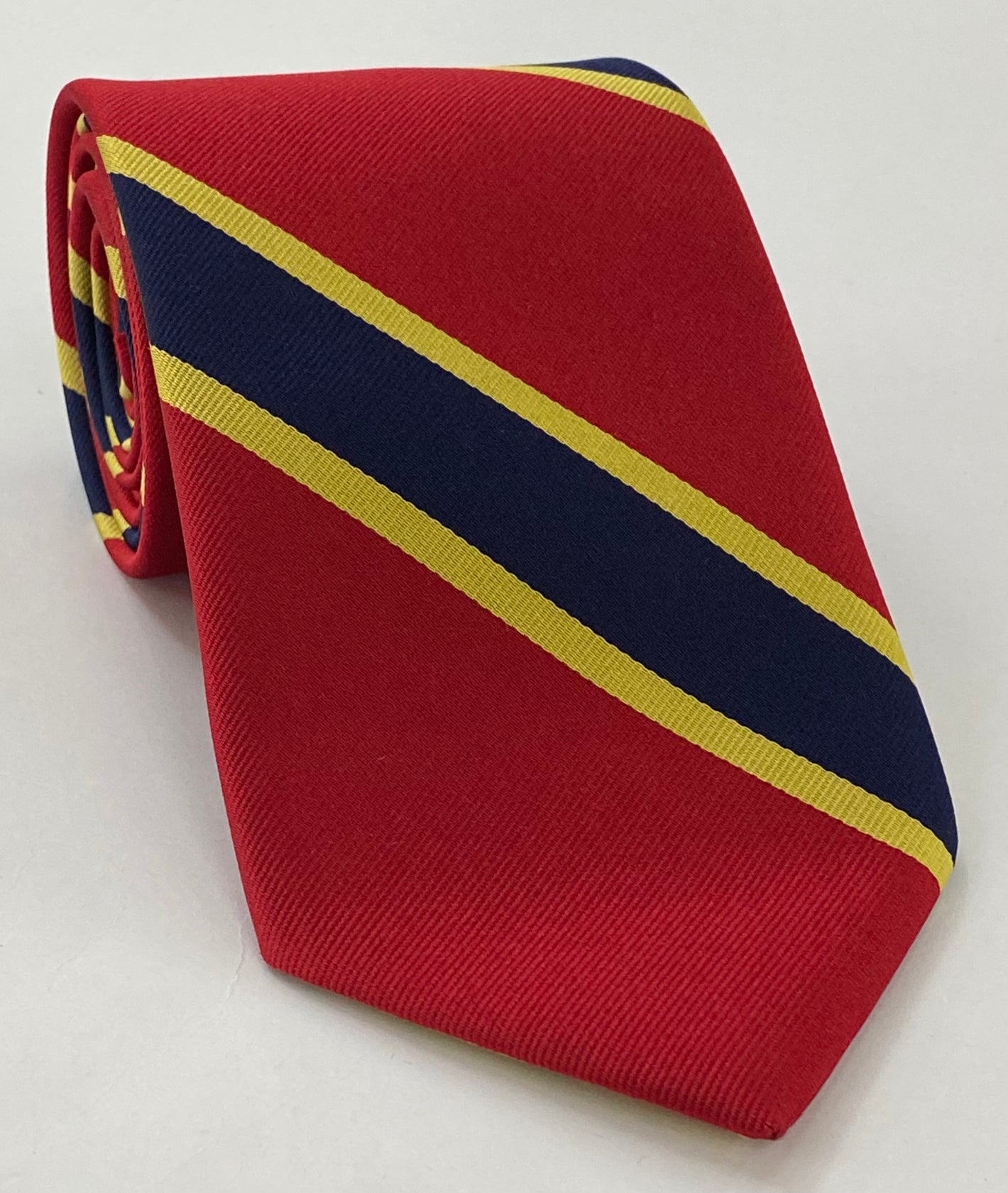 ネイビーブルー＆イエローゴールドのレッド伝統的ストライプシルクタイ RST-4