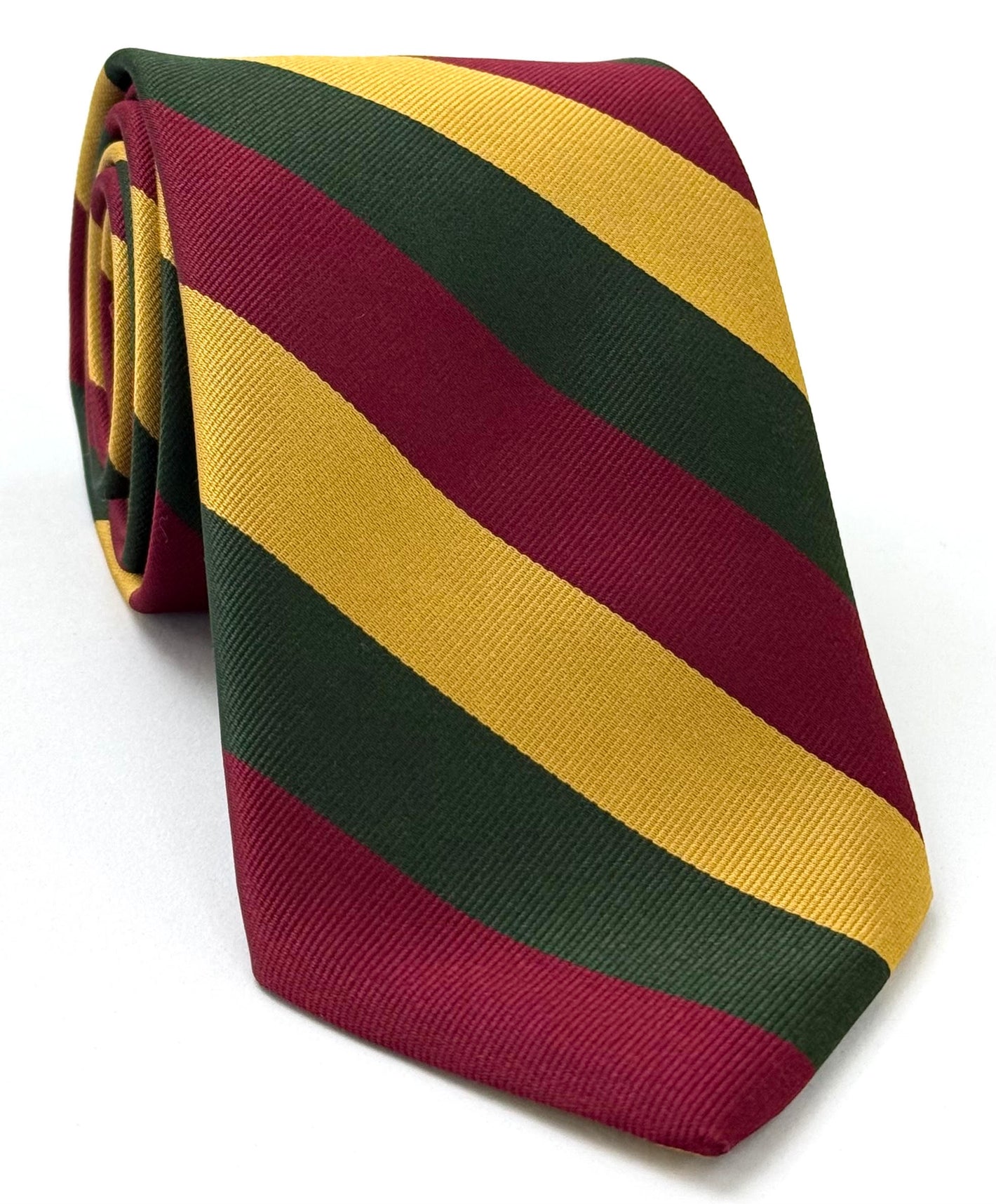 勃艮第紅、黃金、森林綠斜紋織帶絲綢領帶 RST-84