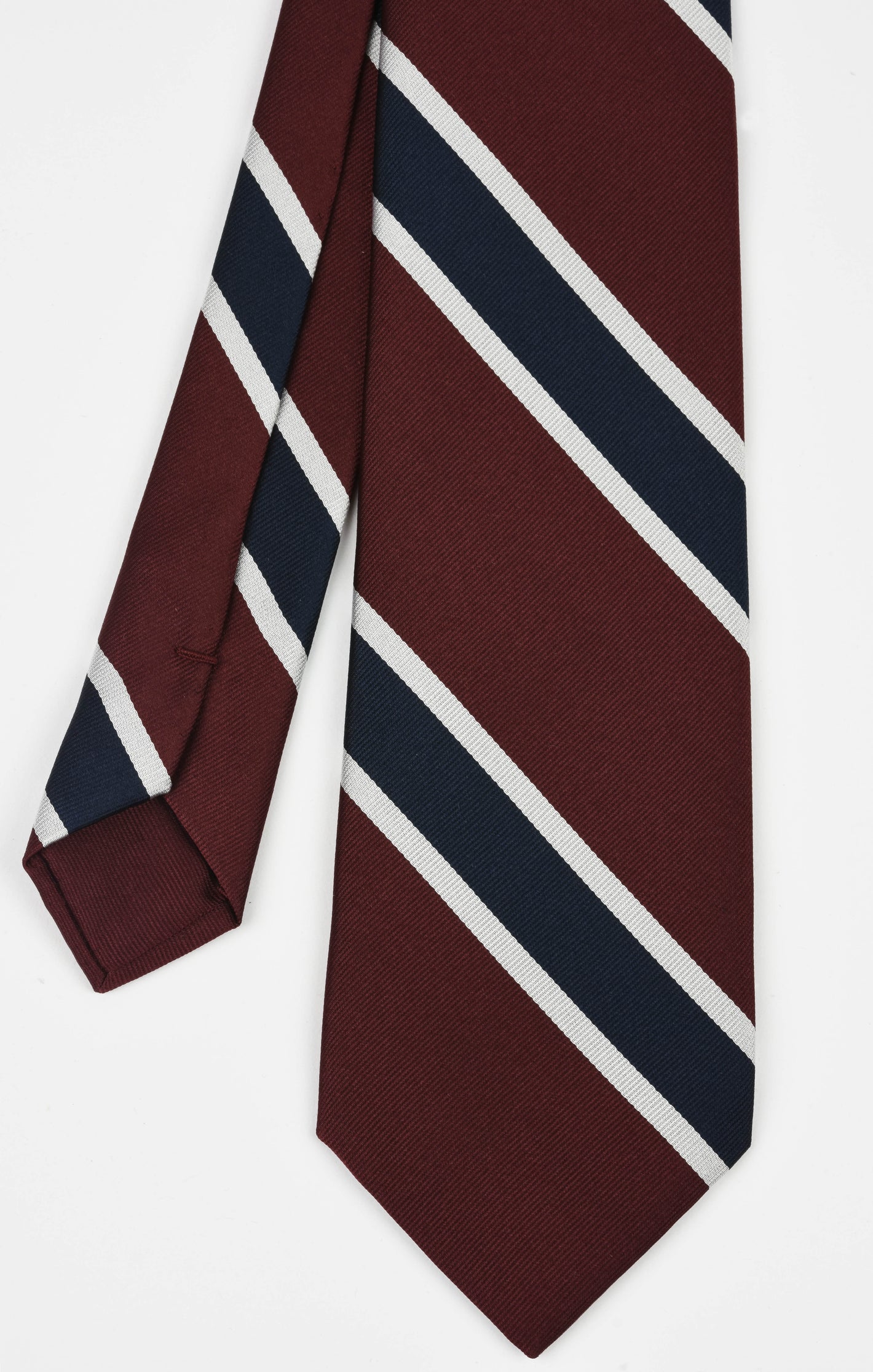 バーガンディ、ネイビーブルー＆ホワイトのレッペストライプシルクタイ RST-1