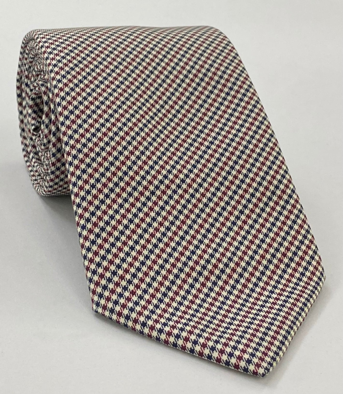 Dark Red, Navy Blue & White Shepherd's Check Silk Tie SCHT-2