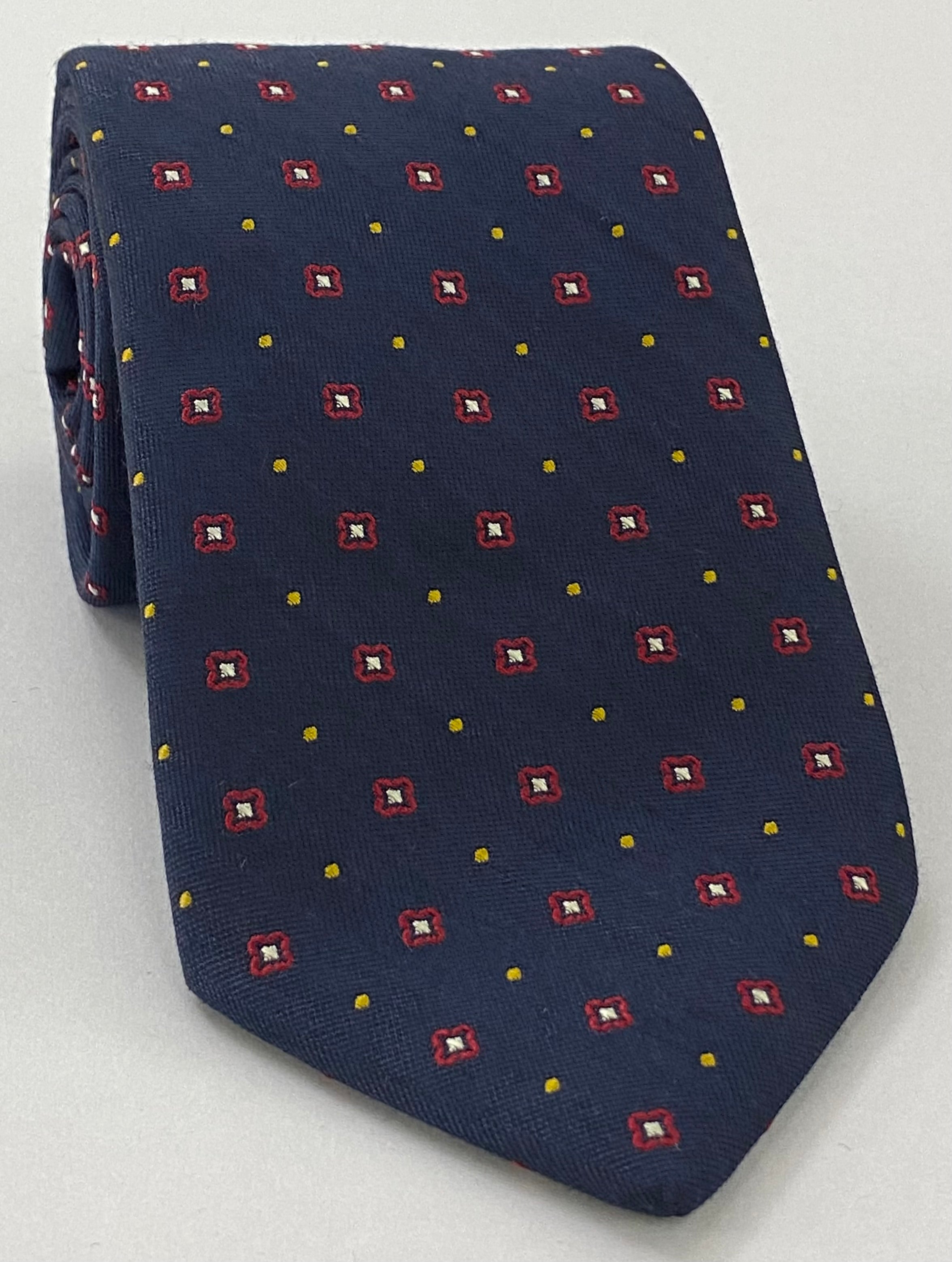 Red, White & Yellow On Midnight Blue Cashmere/Silk Jacquard Tie SCPT-2
