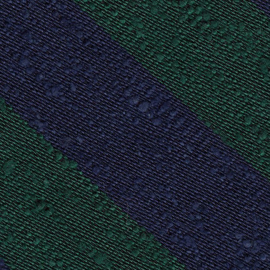 {[en]:Forest Green & Navy Blue Shantung Wide Stripe Silk Pocket Square