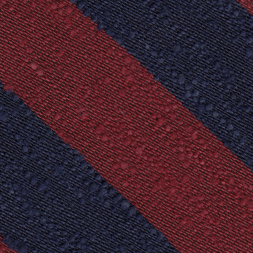 {[en]:Dark Navy & Dark Red Shantung Wide Stripe Silk Pocket Square