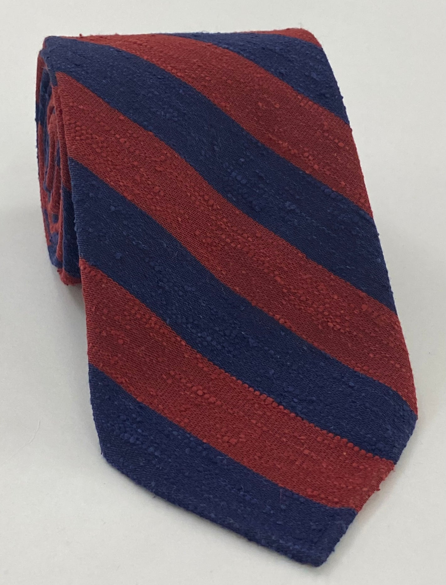 ダークネイビー＆ダークレッド シャンタン ワイドストライプ シルクネクタイ SHBST-3