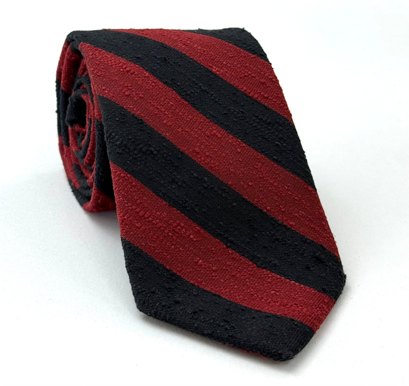 ダークレッド＆ブラック シャンタン ワイドストライプ シルクネクタイ SHBST-4