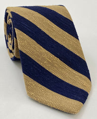 Navy Blue & Sand Shantung Wide Stripe Silk Tie SHBST-5