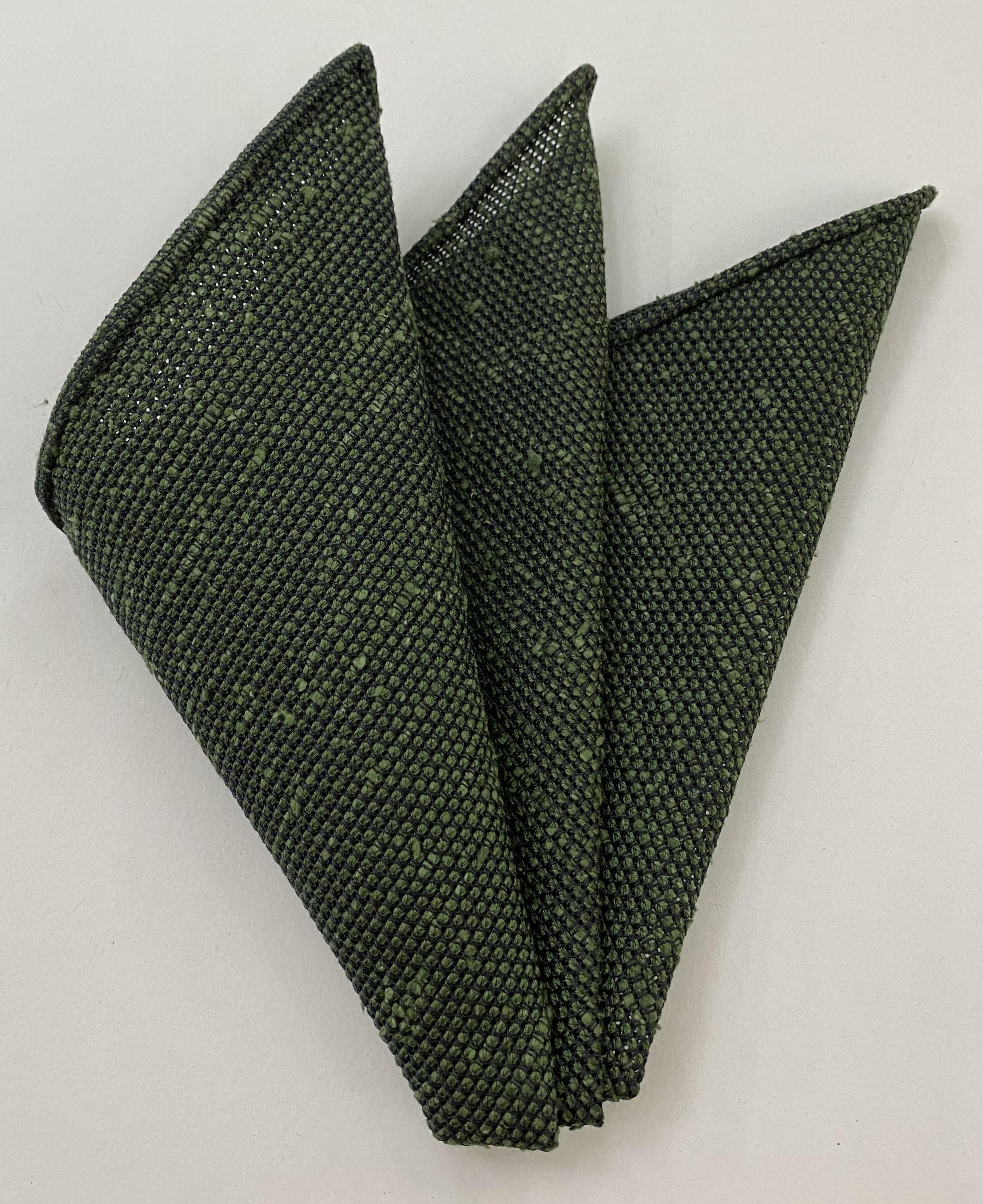Dark Olive Green Shantung Grenadine Fina Silk Pocket Square #SHFP-10