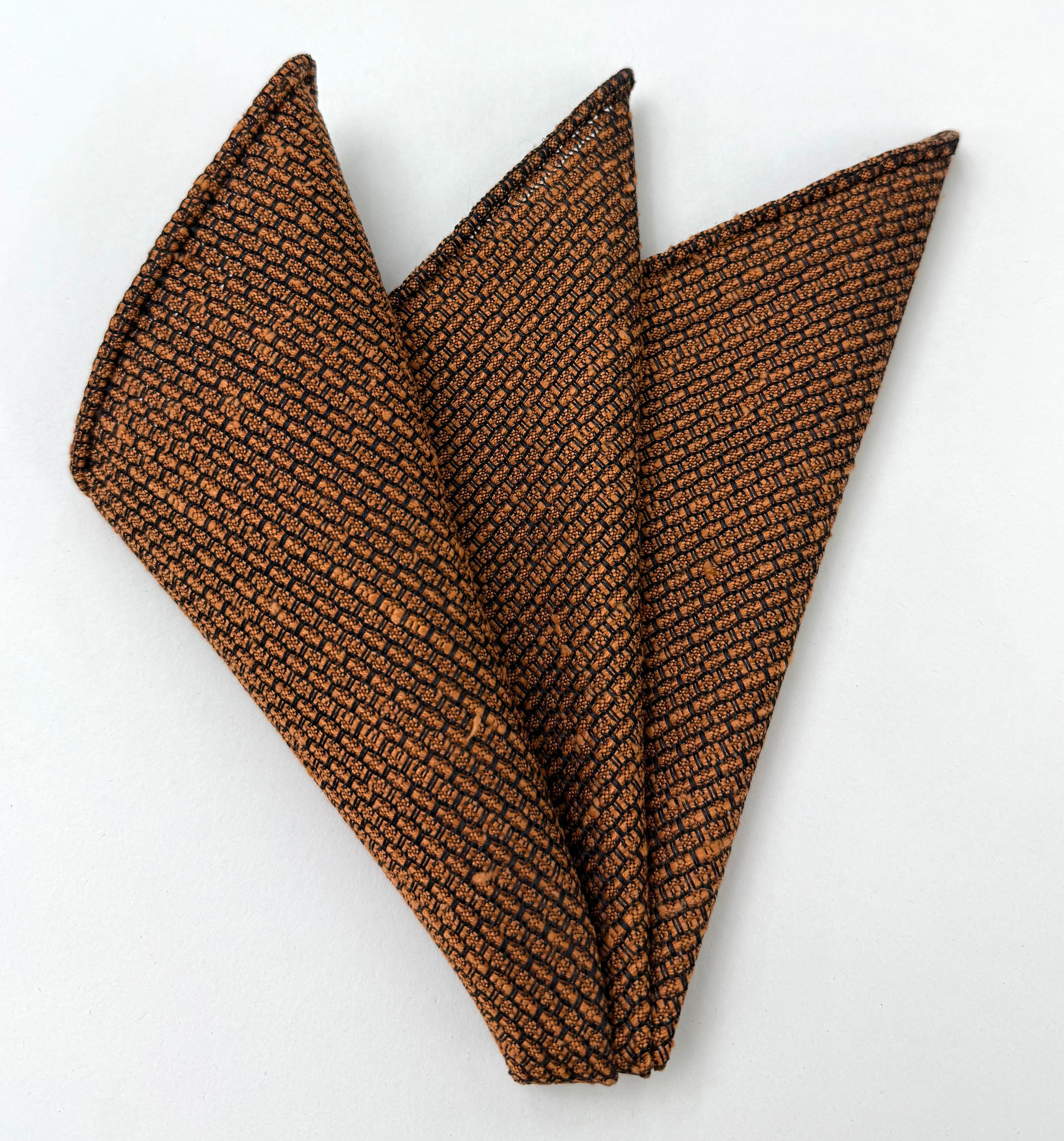 Burnt Orange Shantung Grenadine Grossa Silk Pocket Square #SHGP-14