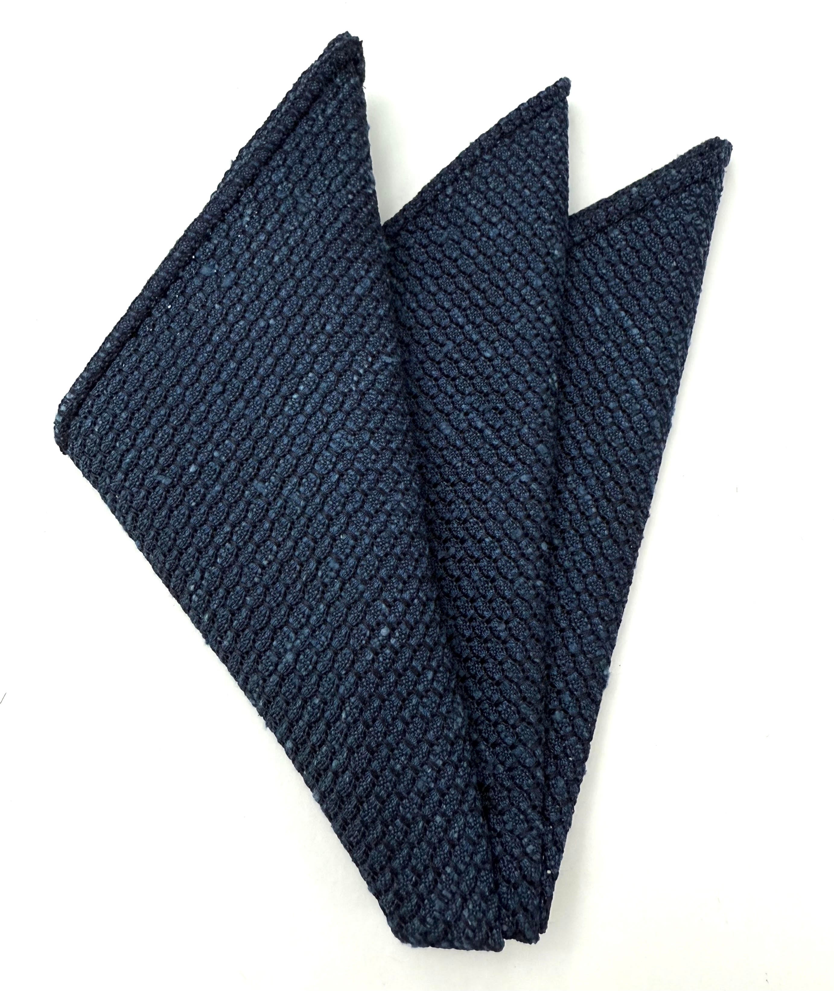 Dark Navy Blue Shantung Grenadine Grossa Silk Pocket Square SHGP-2