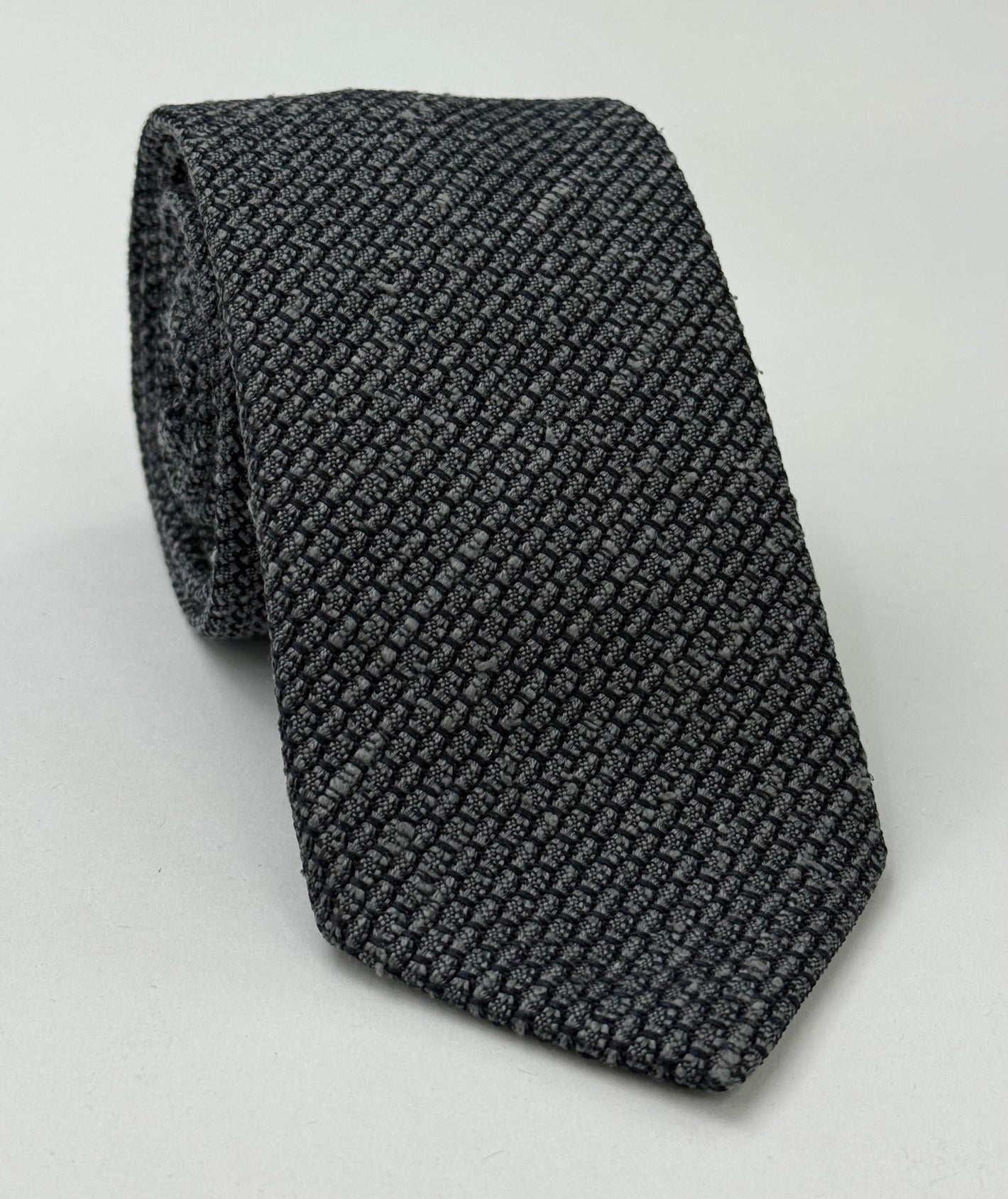 チャコールグレー シャンタン グレナディン グロッサ シルク ネクタイ SHGT-12