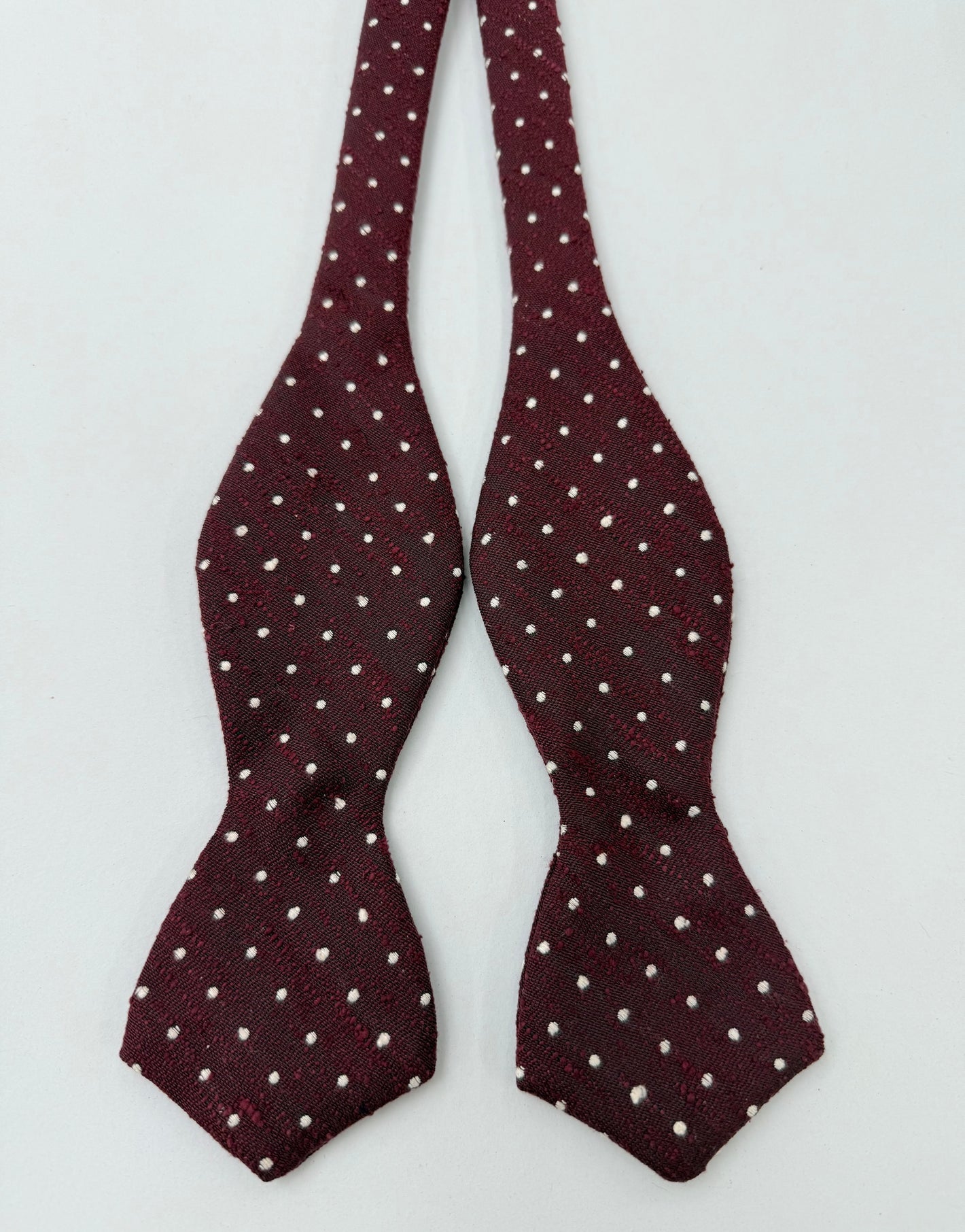 White on Burgundy Shantung Pin Dot Silk Bow Tie #SHPDBT-2
